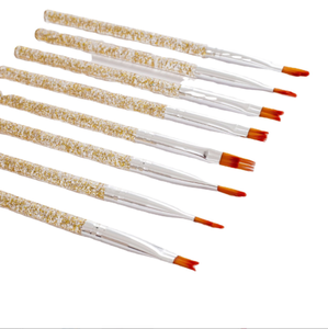 Kit complet de 8 pinceaux de nail art à pointes variées, manche en plastique pailleté, pour liner, éventail et pointillage, pour manucure professionnelle - Product Image 4