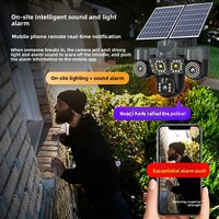 Caméra de surveillance sans fil à panneau solaire rotatif à trois objectifs, 360 degrés, télécommande mobile, 12MP, vision nocturne ultra-claire, carte mémoire