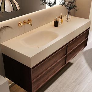 Bathroom Vanity Solid Wood Cabinet Seamless Ceramic Basin With <b>Mirror</b> Light Integrated Sink - Product Image 3