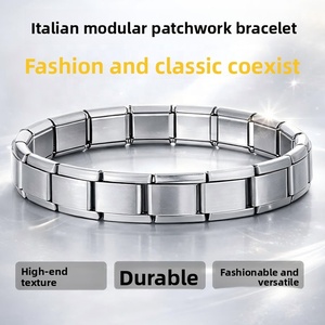 Bracelet à breloques italien élastique personnalisable en acier inoxydable plaqué argent et or, maillons modulaires, pour homme et femme - Product Image 3