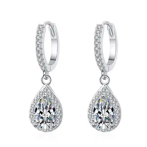 2ct plated gold pt950 manufacturers female 925 sterling silver waterdrop pear cut moissanite stone ear clip hoop earrings
