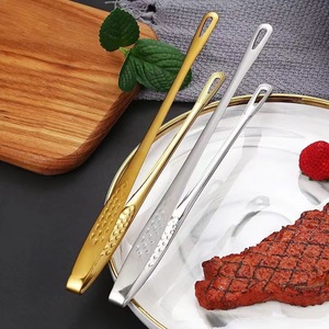 Double Korean Style Stainless Steel Food Clip Golden Long Handle Barbecue Steak Grilling Tool Heat Resistant Anti Slip - Product Image 3