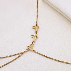 Butterfly Pendant Necklace Gold Tone Multi Layer Clavicle Chain Geometric Design Everyday Wear Unisex - Product Image 3