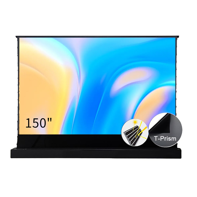 R 150 Inch Electric Tension Floor Rising Ust Alr T Prism Projection Screen for Ultra Short Throw Laser 4k Projector Screen