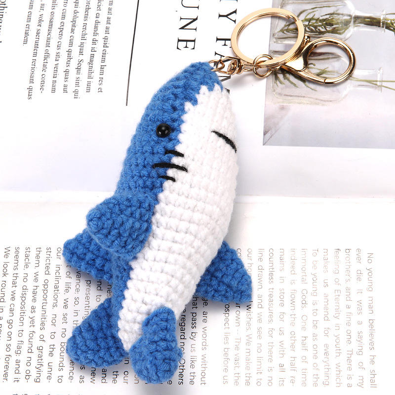 Green4-Crochet shark keychain