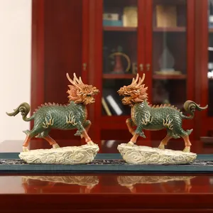 Mehrfarbiges Messing Qilin Glück Fengshui Produkt Kunst handwerk Handwerk Metall Qilin Ornamente Heim textilien