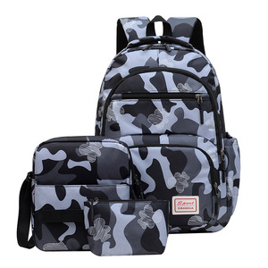 Sac à dos de voyage décontracté léger en nylon et polyester à rayures, trois pièces, pour étudiants, hommes et femmes, idéal pour l'école et les voyages transfrontaliers. - Product Image 5
