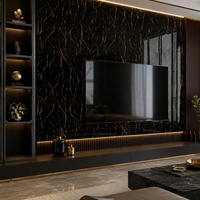 Panneau décoratif imperméable WYRAX pour mur de fond de télévision d'appartement, en PVC effet marbre noir et or, 1220x2440mm, 3.0mm