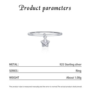 Anillo de Plata de Ley S925 con Estrella y Cristal de Estrás, Estilo Minimalista para Uso Diario, Joyería Fina Unisex - Product Image 2