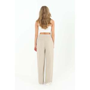 Women's Soul Brand Beige Wide Leg Pants with Embroidered Waist Detail for Casual and Elegant Wear, Sizes S-XL - Product Image 2
