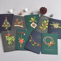 Cartão de presente da árvore de natal, cartão 3d de presente feito à mão, cartões de visita, presentes de natal