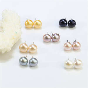 Pendientes de Perlas de Agua Dulce Blancas de Plata de Ley 925, Elegantes y Modernos, con Forma de Botón Plano, Perlas Reales - Product Image 2