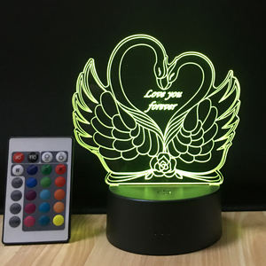 Thiên Nga 3D LED Đèn Tôi Yêu Bạn Lãng Mạn Ánh Sáng Ban Đêm LED Trang Trí Bảng Đèn USB Đầy Màu Sắc Thay Đổi Điều Khiển Từ Xa Đèn - Product Image 3