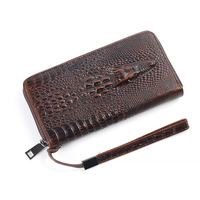 Dompet Pria Resleting Panjang Tas Tangan Kulit Asli Motif Buaya Anti Maling Tas Clutch Bisnis Kecil Katun Perak Grosir