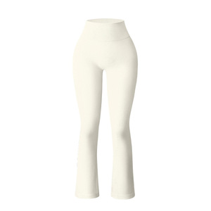 High Waist Yoga Pants <strong>Tight</strong> Leggings for Women Seamless Flare <strong>Rib</strong> Knitted Spandex/Nylon Solid Pattern - Product Image 6