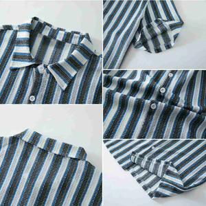 เสื้อลำลองผ้าฝ้ายน้ำหนักเบาสำหรับผู้ชาย, เสื้อแขนสั้นปักกระดุมทรงหลวมถักทรงว่างเปล่าดีไซน์ลายทาง - Product Image 2