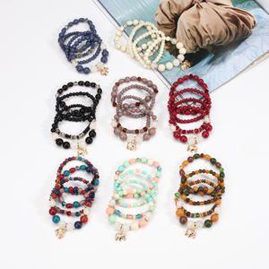 XY05 bracelet <span class=keywords><strong>perle</strong></span> de verre Bracelet ethnique rétro avec pendentif éléphant Bracelet perlé en cristal de diamant pour la fête - Product Image 6