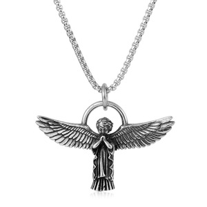 yunnique Stainless Steel Angel Wing Pendant <b>Necklace</b> With Chain 60cm <b>Long</b> For Men And Women Fashion Jewelry - Product Image 1