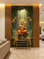 Plaque en marbre UV imprimée religieuse hindoue, haute brillance, avec images de Krishna, Shiva, Hanuman pour la décoration murale de fond de temple domestique
