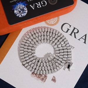 925 Silver Moissanite Tennis <b>Necklace</b> Oval Cut 3*5MM Rhodium Plated Classic Style Tennis <b>Chain</b> - Product Image 2