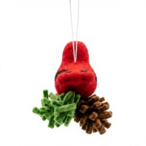 Handmade Eco-Friendly 100% Certified Wool Felt Cardinal Bird Christmas Ornament Holly <b>Pinecone</b> Decor Wall Hanging Traditional - Product Image 5