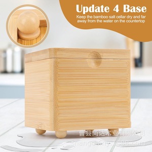 Bamboo seasoning storage box, seasoning <b>jar</b> with lid, spoon, rotating salt shaker, <b>spice</b> <b>jar</b>, seasoning bamboo salt bowl - Product Image 4