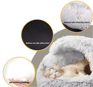 Cama Redonda de Lujo para Mascotas, Lavable, Semicerrada, Hecha de Lana y Piel Sintética, Cálida para Interiores, Precio de Fábrica - Product Image 5