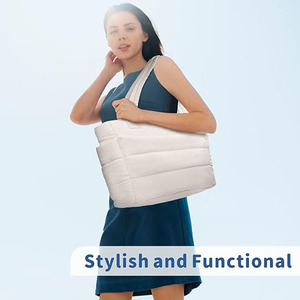 Borsa Tote Trapuntata Leggera da Donna, Borsa <span class=keywords><strong>a</strong></span> Spalla Imbottita per Lavoro, Viaggi e Palestra - Product Image 6