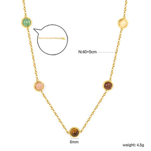 Collar de disco de piedra ojo de gato colorido para mujer, colgante de acero inoxidable con engaste de bisel, diseño geométrico circular, joyería de moda - Product Image 4
