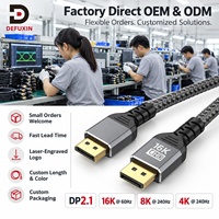 Kabel DFX DP2.1 1.8M hingga 80Gbps 16K 60Hz 8K 240Hz Kabel DP ke DP Berjaring untuk Monitor Gaming Kartu Grafis PC