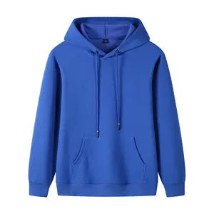 Sweatshirt bertudung ukuran Plus, 100% katun Logo kustom Pullover musim gugur hoodie membeli hoodie Pullover biru polos