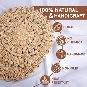 เสื่อหวายทรงกลม4แพ็กแบบชนบทสำหรับใช้ในฟาร์มฟาร์มธรรมชาติแผ่นปูผึ่งข้าวโพดทำด้วยมือทำความสะอาดให้แห้งเท่านั้น - Product Image 4