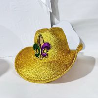 Nouveau chapeau de cowboy en jean vert pour la Saint-Patrick avec des paillettes en forme de fleur d'iris pour les tenues de fête et les occasions festives
