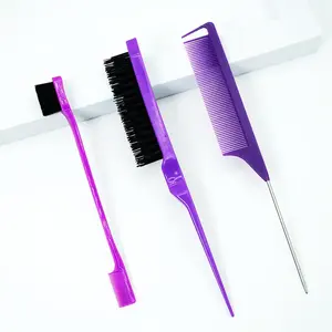 Color Cutting Comb Stainless Steel Anti Static Hair Cutting Comb Hair Comb 3 In 1 Rat Tail Edge Control Brush For Woman