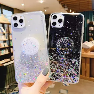 Wholesale Cute Glitter Silicone Phone Case for iPhone 11 12 13 14 15 promax with Shiny Stars Stand Protective Cover