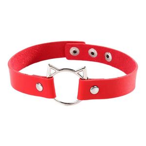 Gargantilla de cuero Punk gótico para mujer, collares con forma de gato de plata fina, patrón de corazón, hebilla de remache con punta de aleación a la moda para