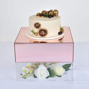 Supporto per torta in acrilico, ripiano con rifinitura a specchio con piedistallo con fondo cavo-<span class=keywords><strong>oro</strong></span> rosa - Product Image 3
