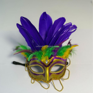 Máscara de Carnaval HLC Nueva, Media Cara, Verde, Morada y Dorada, con Plumas, para Carnaval, Venecia, Mascarada, Desfile de Nueva Orleans - Product Image 5