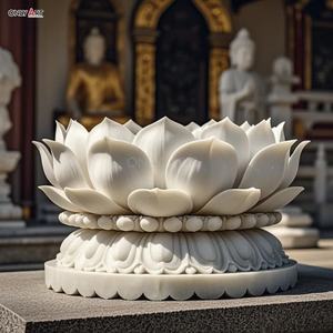 Sculpture de base de Bouddha en marbre blanc de grande taille, sculptée dans la pierre naturelle, pour la décoration de temple religieux personnalisée - Product Image 2