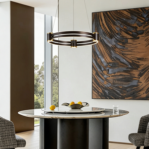 Copper New Design Living Room Led Ring Acrylic Lamp Round Hanging Chandelier Modern Hotel Circle Line Pendant <b>Light</b> - Product Image 1