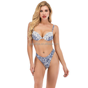 2024 estampado personalizado sin tirantes Push-up brasileño extremo Mini Tanga Bikini Sexy patrón de leopardo chica traje de baño aumento de pecho grande - Product Image 1