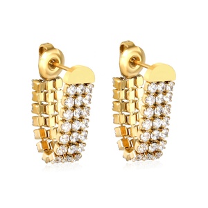 Nuevos Aretes Colgantes de Aro Gruesos de Acero Inoxidable con Baño de Oro de 18k, Joyería de Moda con Incrustaciones de Circonita Cúbica para Mujer - Product Image 1