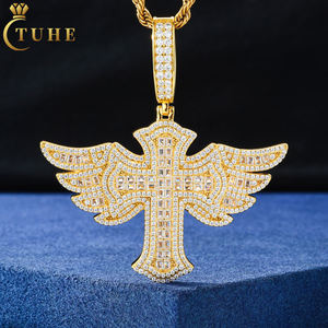 Fine Hip Hop Jóias Pass Diamond <span class=keywords><strong>Tester</strong></span> 925 Sterling Silver VVS Moissanite Diamond Wing Design Cruz Pingente para Homens - Product Image 1