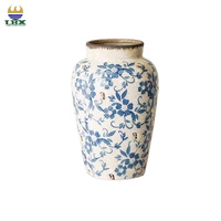 Vase à fleurs en céramique bleu et blanc de style traditionnel chinois antique personnalisé en gros pour la décoration intérieure Vase
