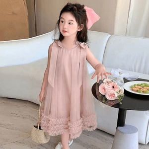 Robe de princesse pour filles, sans manches, en <span class=keywords><strong>maille</strong></span>, avec nœud décoratif, pour les sorties estivales quotidiennes - Product Image 3