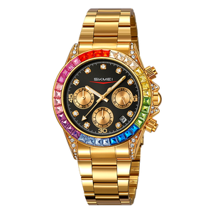SKMEI 2352 haute qualité Quartz <span class=keywords><strong>Chrono</strong></span> diamant montre-bracelet mode montre de luxe bracelet en acier inoxydable - Product Image 4
