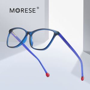 XINLI2030 Elegantes Gafas de Lectura y Ordenador de Material TR90 Azul Transparente con Patrón Geométrico, Montura Óptica Femenina Anti-Luz Azul - Product Image 1