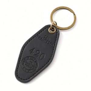 Custom Embossed Logo Silk Screen Printed PU Leather Durable Coin Holder Hotel Room Keychain with Metal <b>Hook</b> - Product Image 3