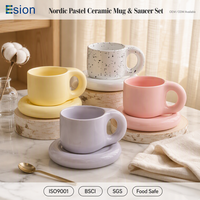 Ensemble tasse et soucoupe en céramique épaissie style nordique, couleur pastel, avec poignée robuste, personnalisable avec logo OEM, vente en gros