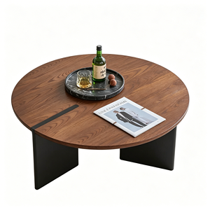 Modern Round Nesting Coffee <b>Table</b> Set of 2, <b>Walnut</b> Wood Side <b>Table</b> with Black Legs for Living Room - Product Image 2